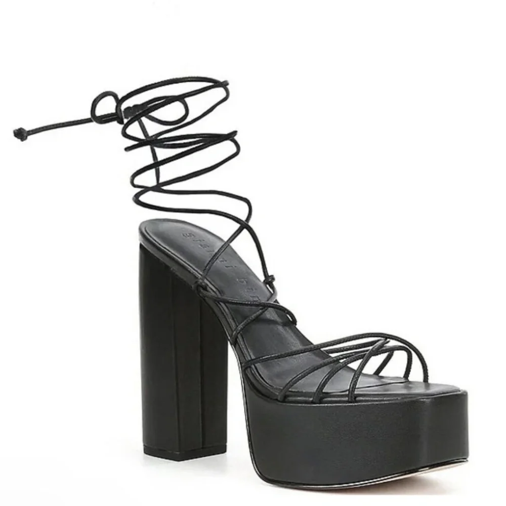 NEW Gianni Bini Rixey Platform Ankle Wrap Strappy Sandals in Black